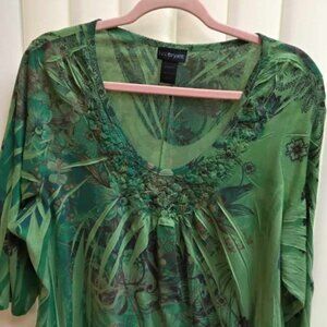 22/24W Lane Bryant Tunic Green Floral Botanical Print